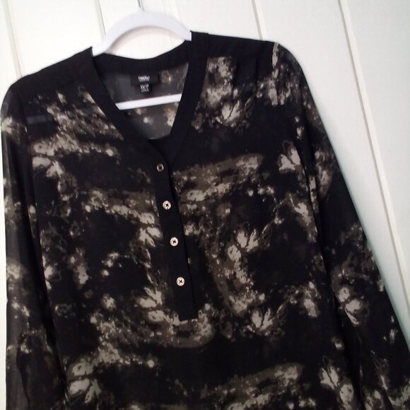 Mossimo Blouse Women XS Long Sleeve Sheer Pattern Black Gray - Picture 8 of 15